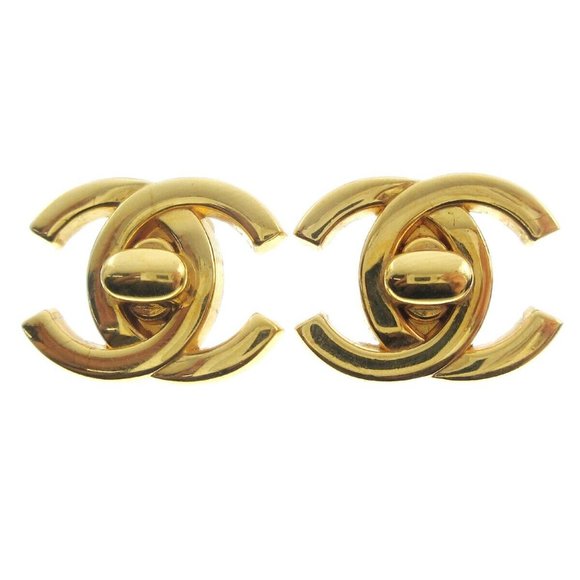 Chanel CC Turnlock Earrings Clip-On Gold Small 95A 99876 - Picture 1 of 10